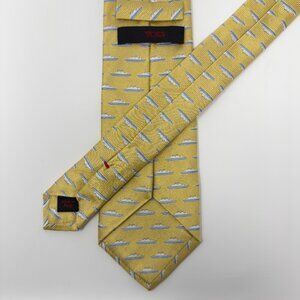 Tumi Silk Necktie Yellow Blue Boat Pattern 60x3.5